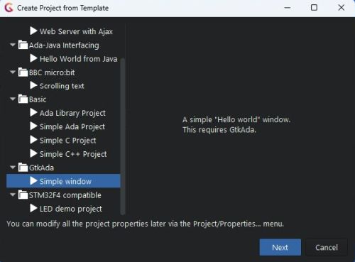 AdaCore GNAT Community Edition on Windows 11 - GNAT Studio: Creating a GtkAda project