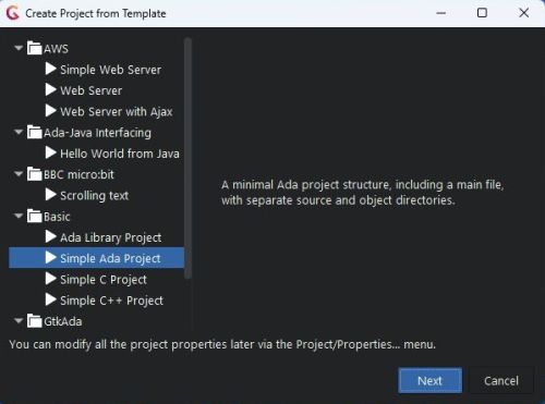 AdaCore GNAT Community Edition on Windows 11 - GNAT Studio: Creating a new command line project [2]