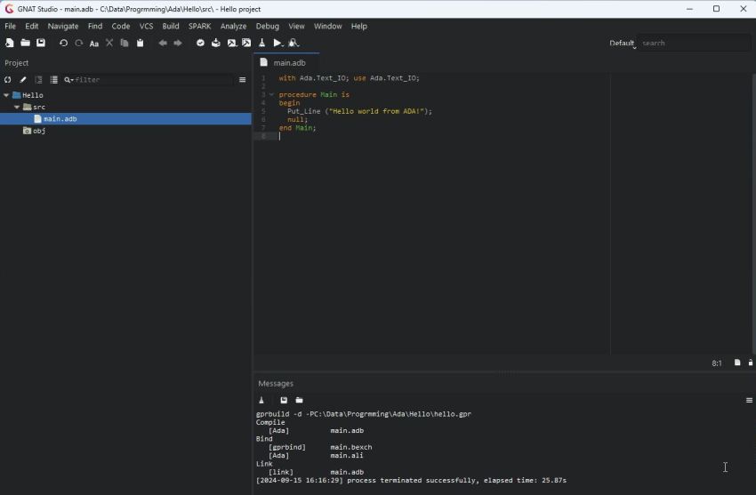 AdaCore GNAT Community Edition on Windows 11 - GNAT Studio: Building a command line project [2]