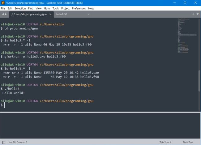 MSYS2 on Windows 10: Sublime Text - Building a Fortran program in the UCRT64 shell