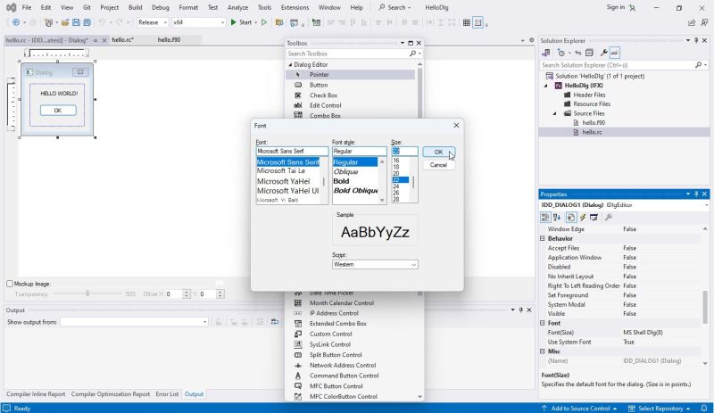 Intel Fortran on Windows 11 - Creating a dialog application: Resizing the customized dialog box and its components