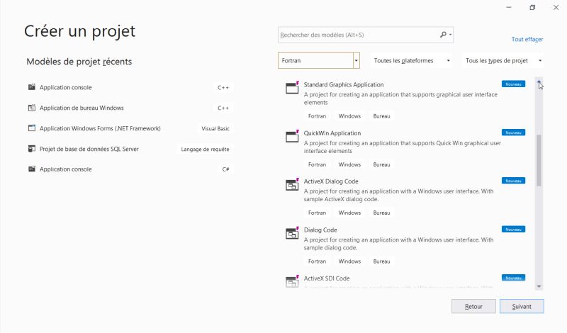 Intel Fortran on Windows 8.1 - Fortran projects available in Visual Studio 2019