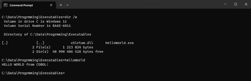 Micro Focus Visual Cobol Windows 11 - Running a COBOL Console Application in Command Prompt [1]
