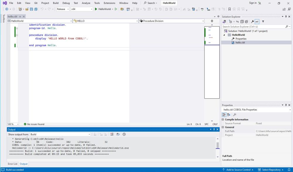 Micro Focus Visual Cobol Windows 11 - Visual Studio: Building a COBOL Console Application