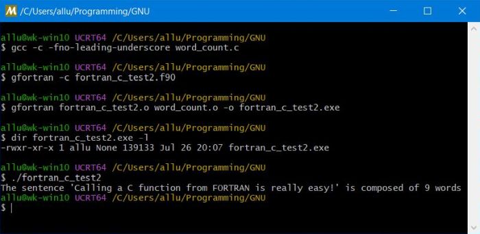 Mixed GCC and GFortran programming on Windows: Passing a string from Fortran to C