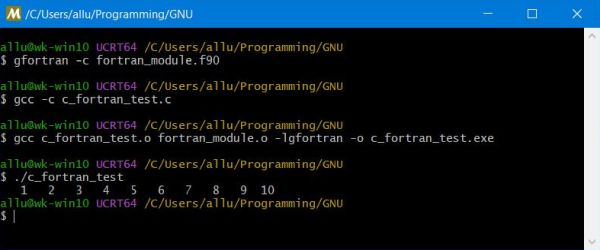 Mixed GCC and GFortran programming on Windows: Passing an array from C to Fortran