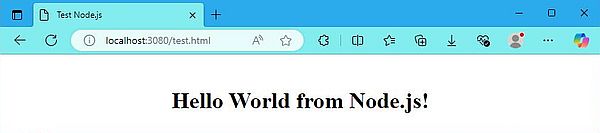Node.js on Windows 10: Sample program - Simple webserver (page displayed in Edge browser)