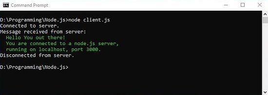 Node.js on Windows 10: Sample programs - Simple client-server application (client)