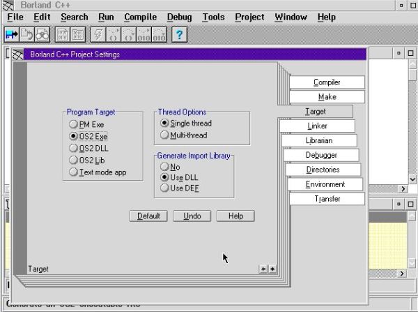 Borland C++ on OS/2 2.11: Selecting the program target