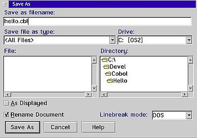 VisualAge for COBOL on OS/2: Building command line programs - Saving the source file in COBOL Editor [2]