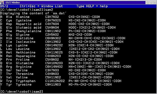 VisualAge for COBOL on OS/2: Building command line programs - Output of an ISAM sequential read program