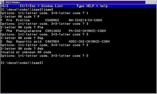 VisualAge for COBOL on OS/2: Building command line programs - Output of an ISAM random read program