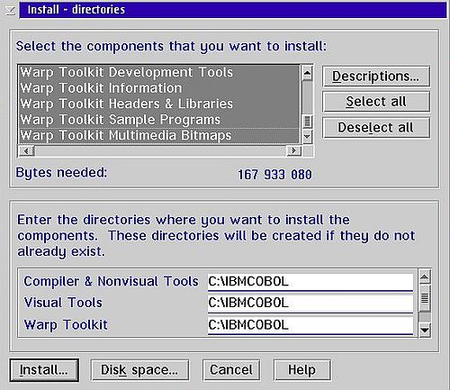 VisualAge for COBOL on OS/2: Installation - Components and installation directories selection