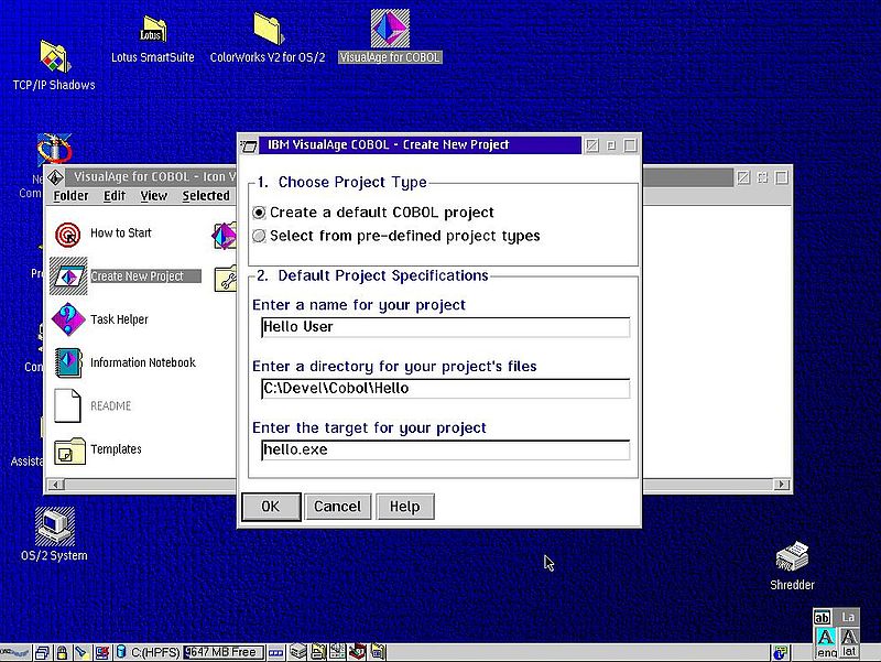 VisualAge for COBOL on OS/2: Building command line programs - Creating a default COBOL project