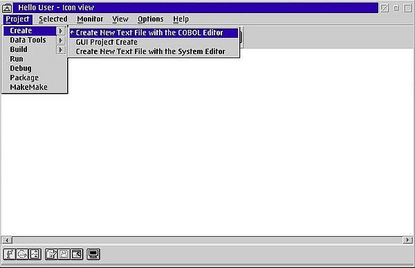 VisualAge for COBOL on OS/2: Building command line programs - Choosing to create a new file with the COBOL editor