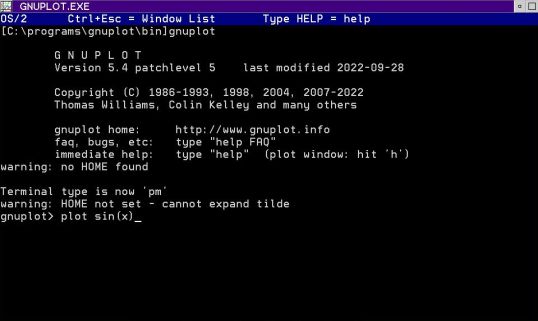 Gnuplot on OS/2: Interactive shell - Plotting the sine function [1]