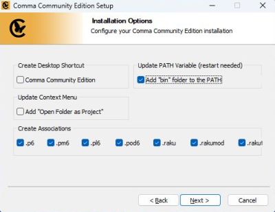 Rakudo on Windows 11: Installation of the Comma IDE