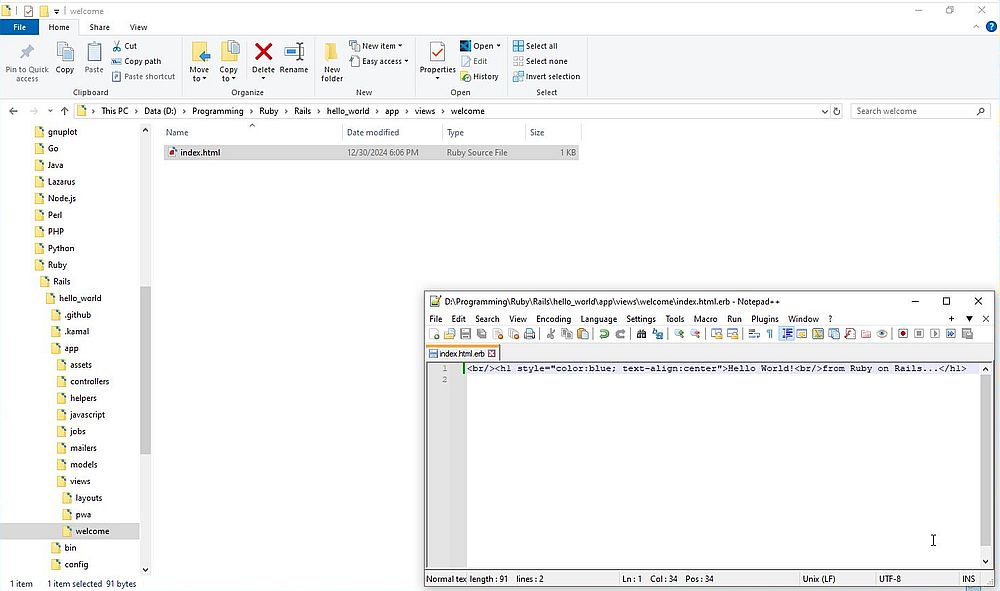 Ruby on Windows 10: Ruby on Rails - The application's view file content