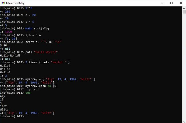Ruby on Windows 10: Interactive Ruby - Ruby source code input and interpretation