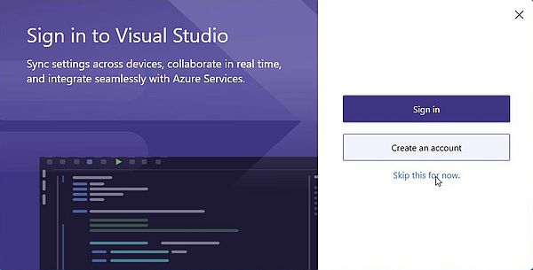 Visual Studio 2022 on Windows 11 - Cloud login window