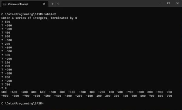 Windows x64 assembly examples: Bubble sort