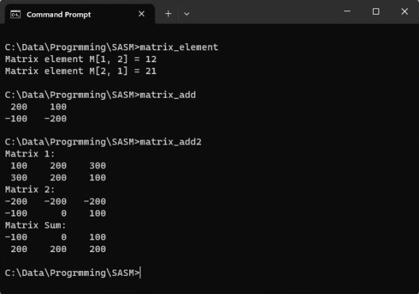 Windows x64 assembly examples: Addition of two matrices