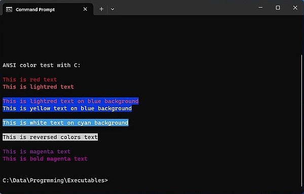 ANSI escape sequences on Windows: C - Colored text in Windows 11 Command Prompt [1]