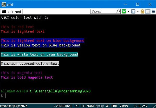 ANSI escape sequences on Windows: C - Colored text in ConEmu