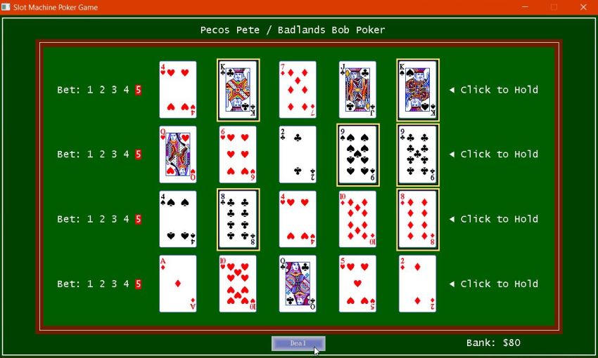 QB64 on Windows 10 - Execution of the game 'Slot Machine Poker'