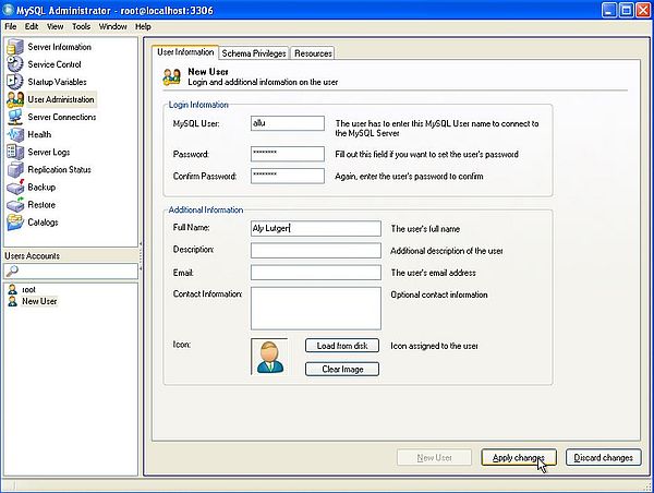 MySQL on Windows XP: MySQL Administrator - User creation [1]