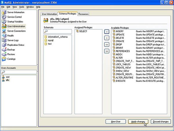 MySQL on Windows XP: MySQL Administrator - User creation [2]