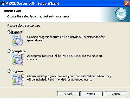 MySQL on Windows XP: Installation - Typical install