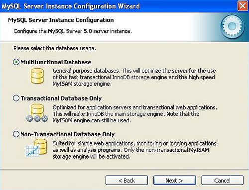 MySQL on Windows XP: Configuration - Choosing the database usage (engines optimization)