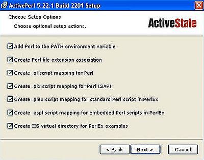 Perl on Windows XP: Installing ActivePerl - Installation options