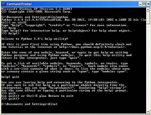 Python on Windows XP: Python 3 interpreter and help shells