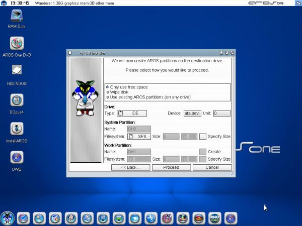 Installation of AROS One: Creating a new partition