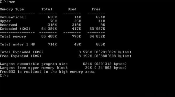 USB 2.0 support on FreeDOS: Memory usage with the two USB drivers loaded [1]