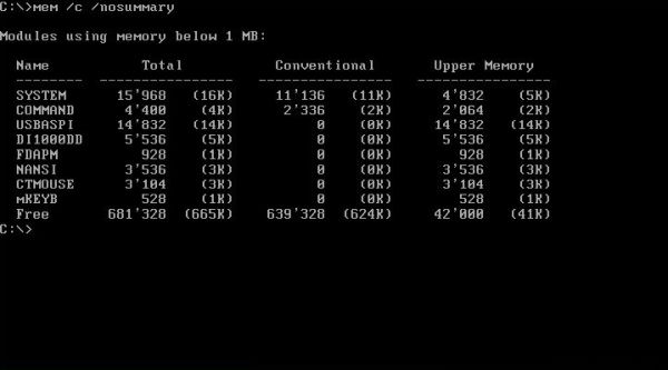 USB 2.0 support on FreeDOS: Memory usage with the two USB drivers loaded [2]