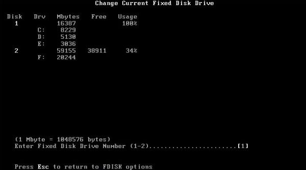 USB 2.0 support on FreeDOS: fdisk - Disk layout with 20 GB partition on a 64 GB flash drive