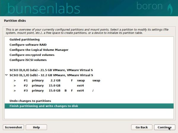 Linux triple boot: BunsenLabs Boron installation - Partition layout of the second hardisk