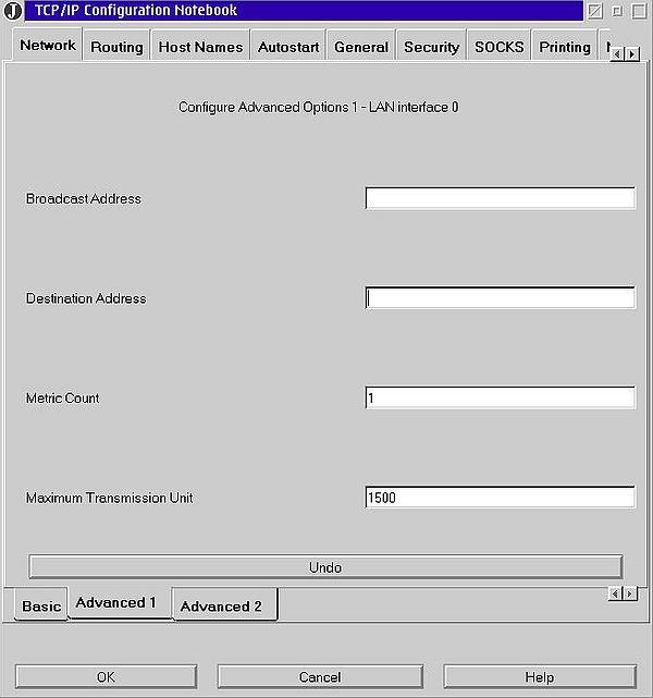 TCP/IP on OS/2 Warp 4.52: Interface configuration - Advanced options