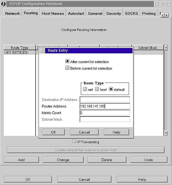 TCP/IP on OS/2 Warp 4.52: Routing configuration - Adding a default route