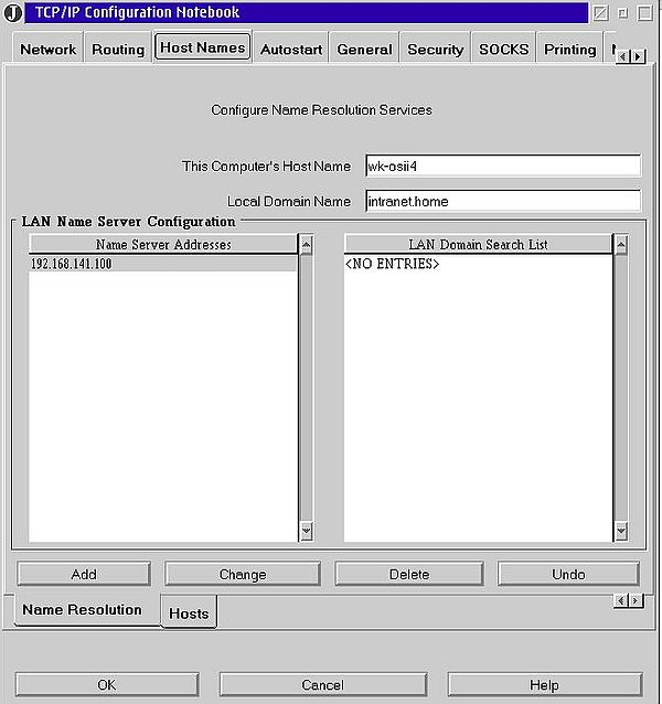TCP/IP on OS/2 Warp 4.52: Host name, DNS domain name, and DNS server address configuration