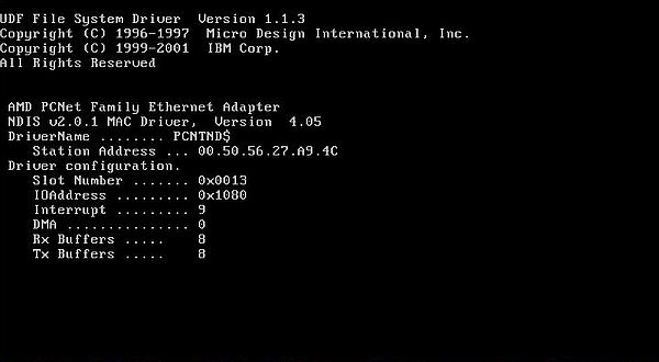 TCP/IP on OS/2 Warp 4.52: Network adapter hardware settings (displayed during boot)