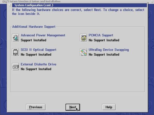 OS/2 Warp 4 installation: Hardware support (additional hardware)