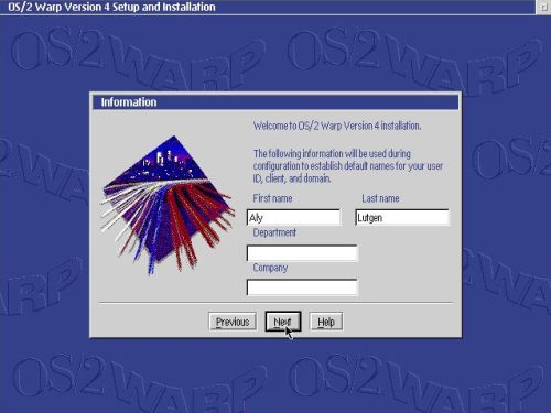 OS/2 Warp 4 installation: Client component - User data