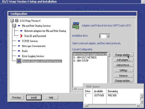 OS/2 Warp 4 installation: Network adapter - Choose to change the default network adapter