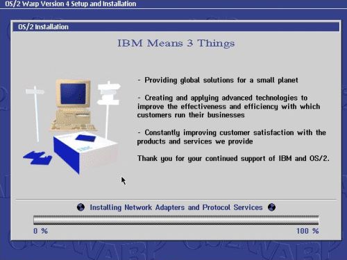 OS/2 Warp 4 installation: Network adapters and protocol services installation