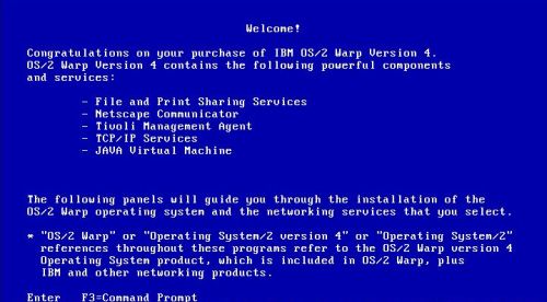 OS/2 Warp 4 installation: Welcome screen