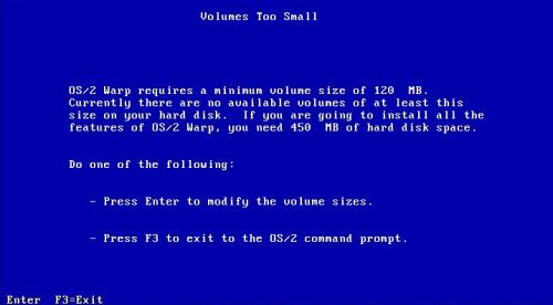 OS/2 Warp 4 installation: Choosing to modify the installation volume